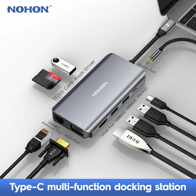

NOHON USB-C Hub Type C Multiport converter to HDMI USB 3.0 VGA USB C Adapter for MacBook Samsung Galaxy S10 Huawei Mate 20 Pro