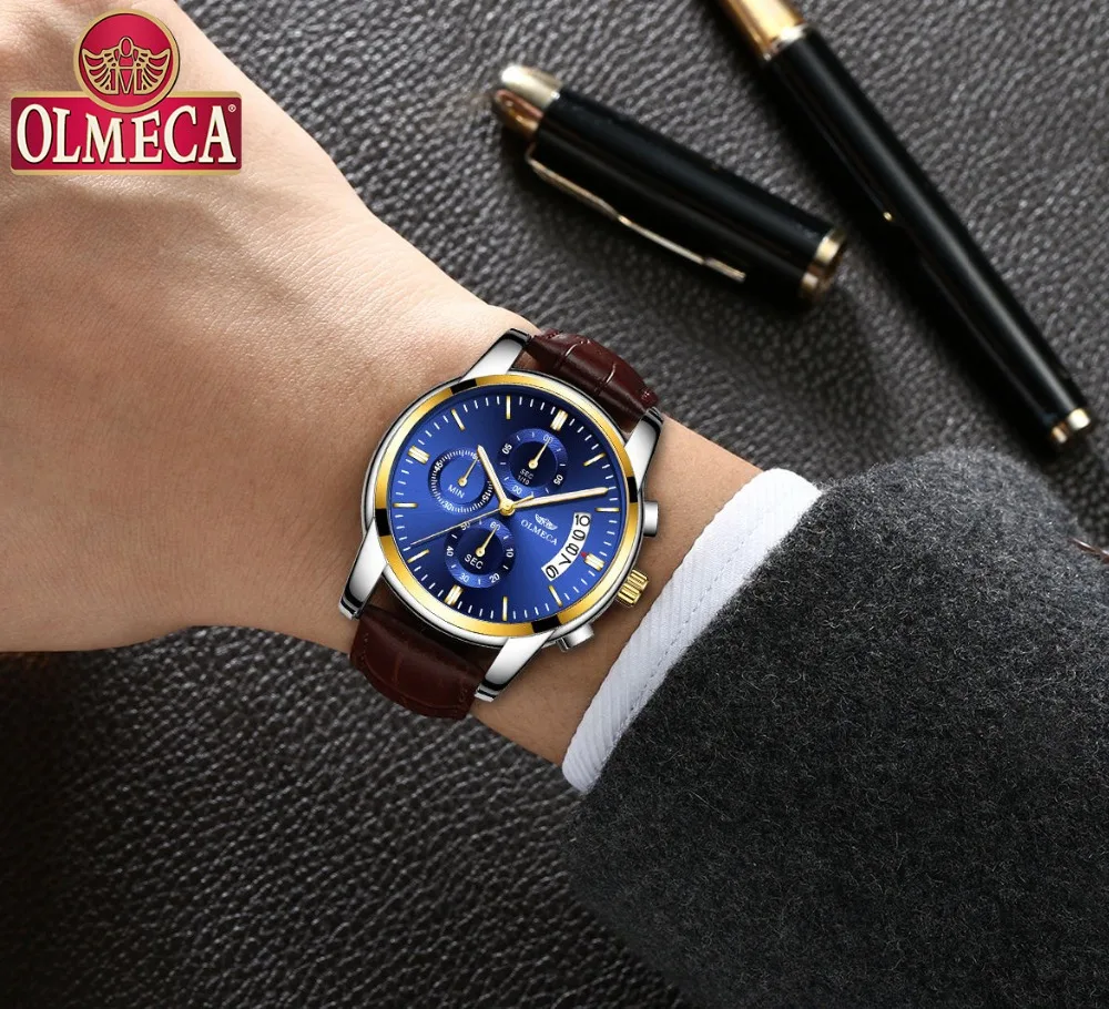 Skup OLMECA zegarek luksusowy mężczyzna zegarki zegarki wodoodporne chronograf zegar wojskowy zegarek kwarcowy na nadgarstek Relogio Masculino skórzany pasek