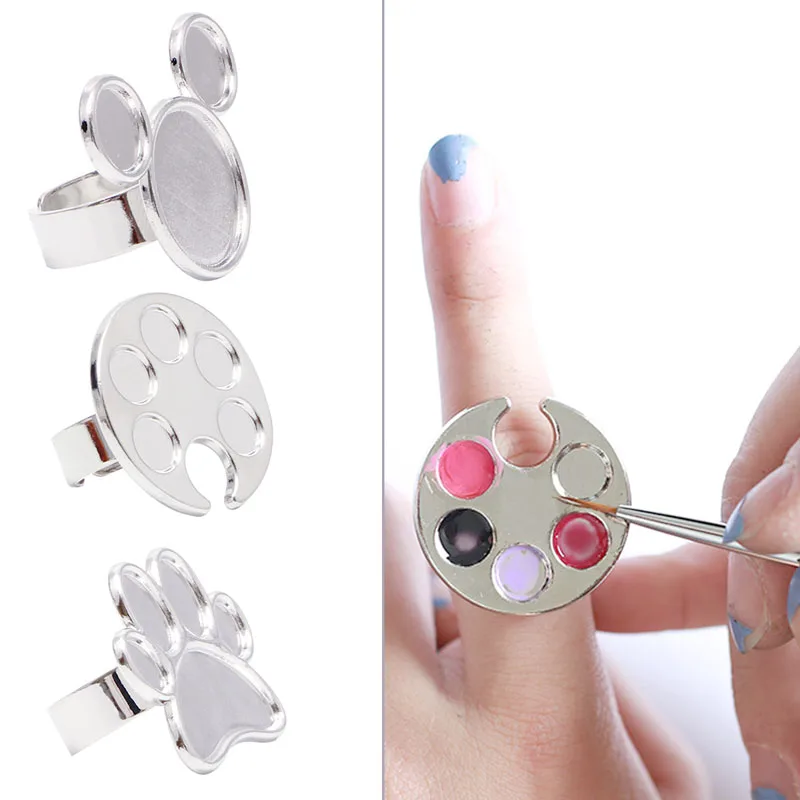 

Finger Mini Nail Art Mixing Palette Metal Tool For Free Hand Manicure Ring Nail