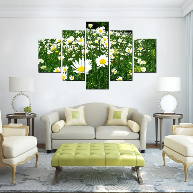 

5Panel HD Print Artificial Gerbera Daisy Flowers on Canvas Art Modular Wall Painting Living Room Sofa Cuadros Decoracion