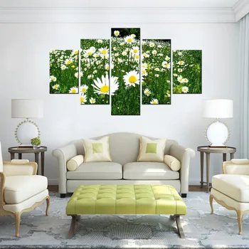 

5Panel HD Print Artificial Gerbera Daisy Flowers on Canvas Art Modular Wall Painting Living Room Sofa Cuadros Decoracion