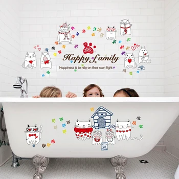 

Cartoon happy Love cat Wall Stickers DIY Removable waterproof Art Vinyl Living room Bedroom Mural Decal for home decor Sticker