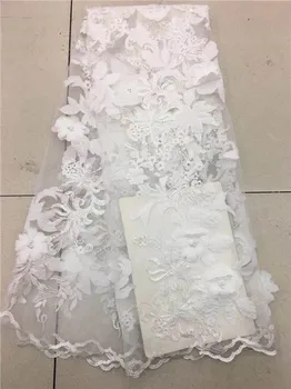 

African White beads Net Lace Fabric 2017 Style Nigeria 3D flower Swiss Mesh Tulle Lace For Women Party Wedding Dress Fabrics