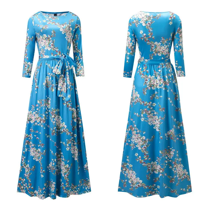 Платье Макси женское с длинным рукавом цветочным принтом и рукавом|sundresses long|maxi