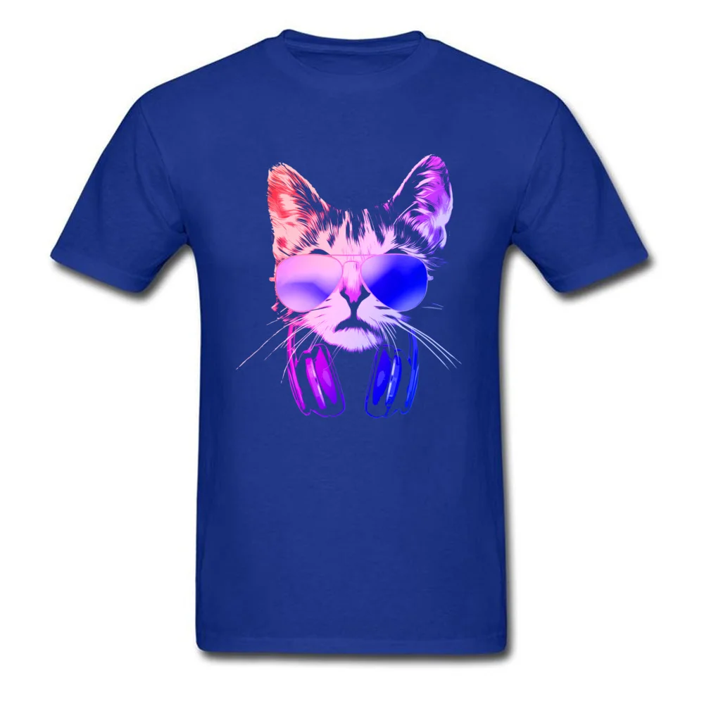 Adult 2018 Tops Shirt Crew Neck Mother Day 100% Cotton Fabric T Shirt Casual Short Sleeve Cool Neon DJ Cat Clothing Shirt Cool Neon DJ Cat blue