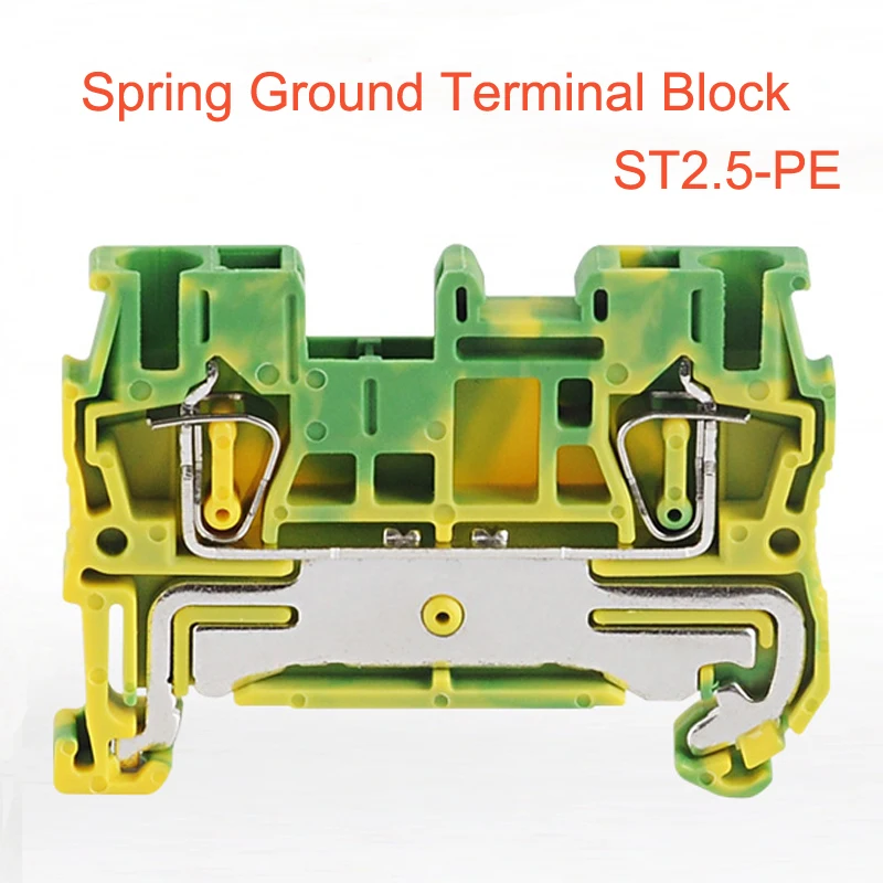 10/30/50Pcs Spring Ground Terminal Block Din Rail Yellow Green Earthing