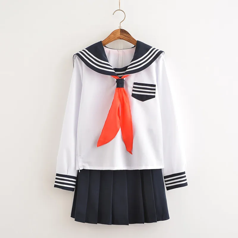 UPHYD Лидер продаж Аниме Школьная форма Косплей Японская Школьница морской моряк школьная форма с красным шарфом JK Униформа LYX0701 - Цвет: Long sleeve set