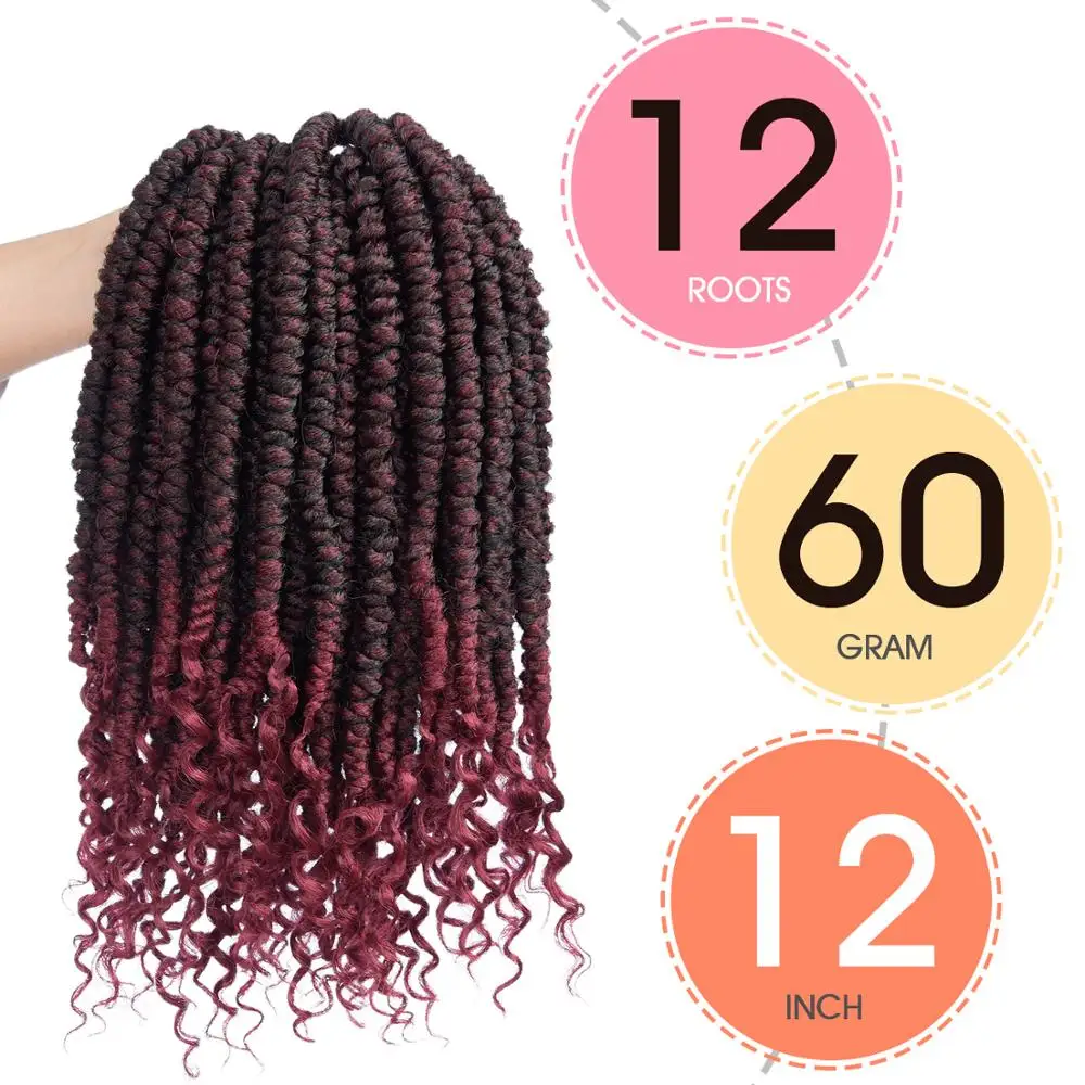 12" Senegalese Spring Twists Crochet Braiding Hair Passion Fluffy Synthetic Hair Extensions Braids Curly Twist 60g/pack