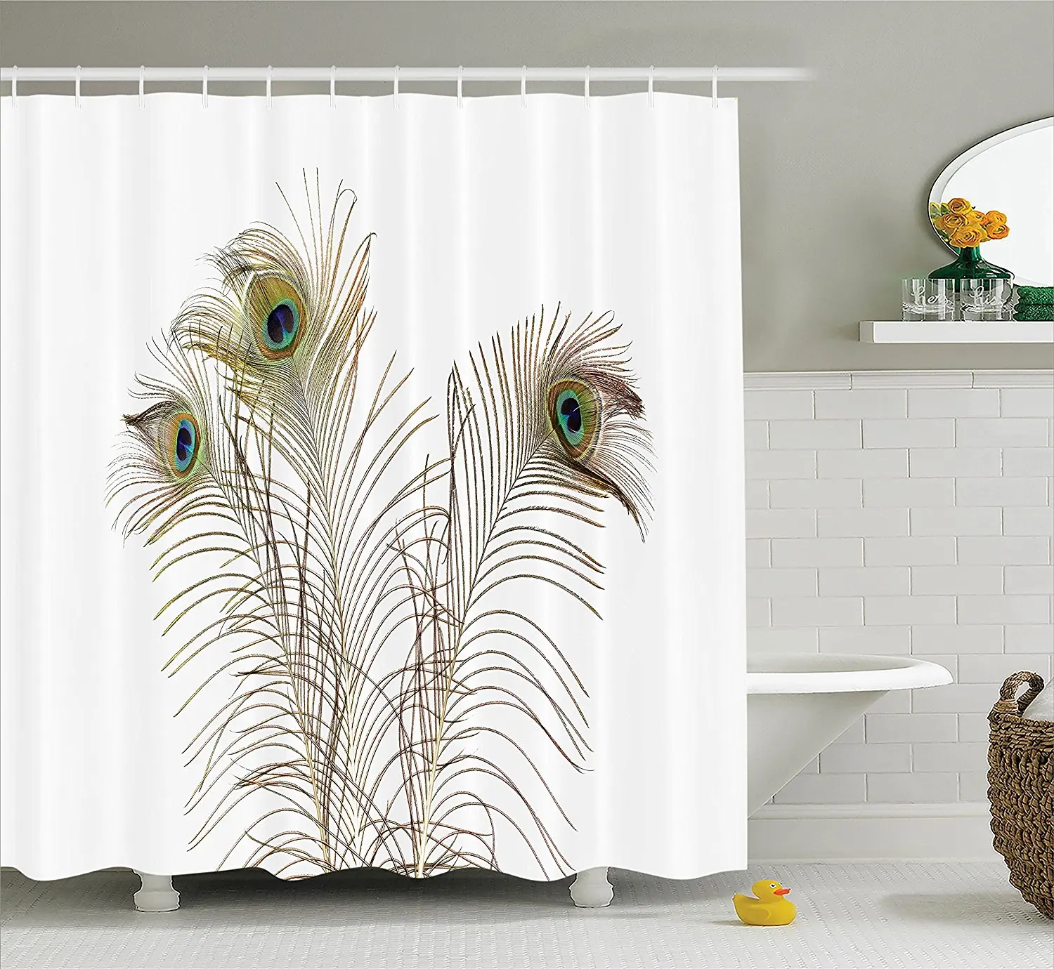 

Peacock Shower Curtain Set Peacock Feathers Closeup Simple Picture Minimalistic Design Stylish Home Artwork Bathroom Decor