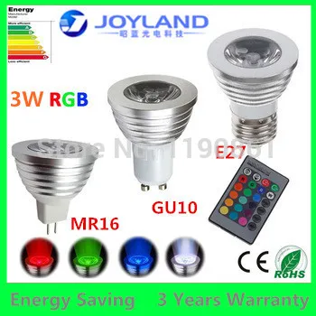 

Free shipping 12V MR16 RGB LED Bulb 3W Spot Light 16 Color Changing +IR Remote Warranty 2 years CE& RoHS