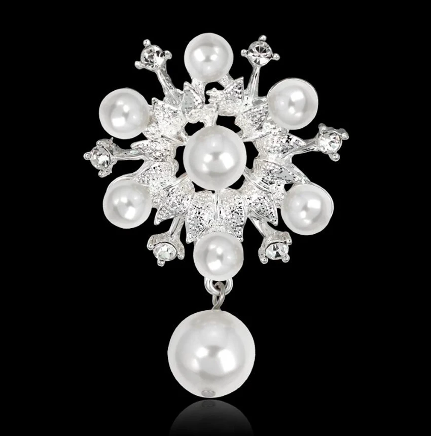 High quality Korean Pearl Pendant Silver Golden Alloy Brooch Pins