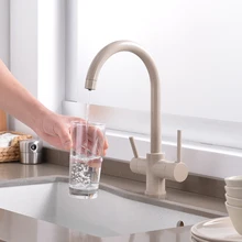 Beige bending Drinking Water Purification Tap Kitchen sink mixer Design 360 Degree Rotation filtered Kitchen Faucet Dual Handle