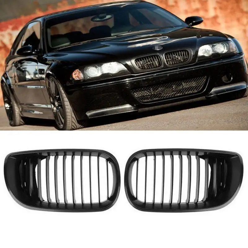 

2pcs Matte Black Single Line Front Kidney Grills For 2002-2004 BMW E46