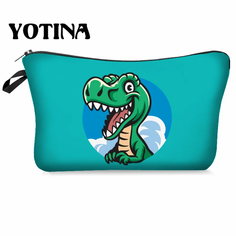 Yotina ديناصور الطباعة حقيبة مستحضرات تجميل نمط لطيف مستحضرات التجميل الجيبات للسفر النساء سستة التجميل حقيبة المكياج حقيبة