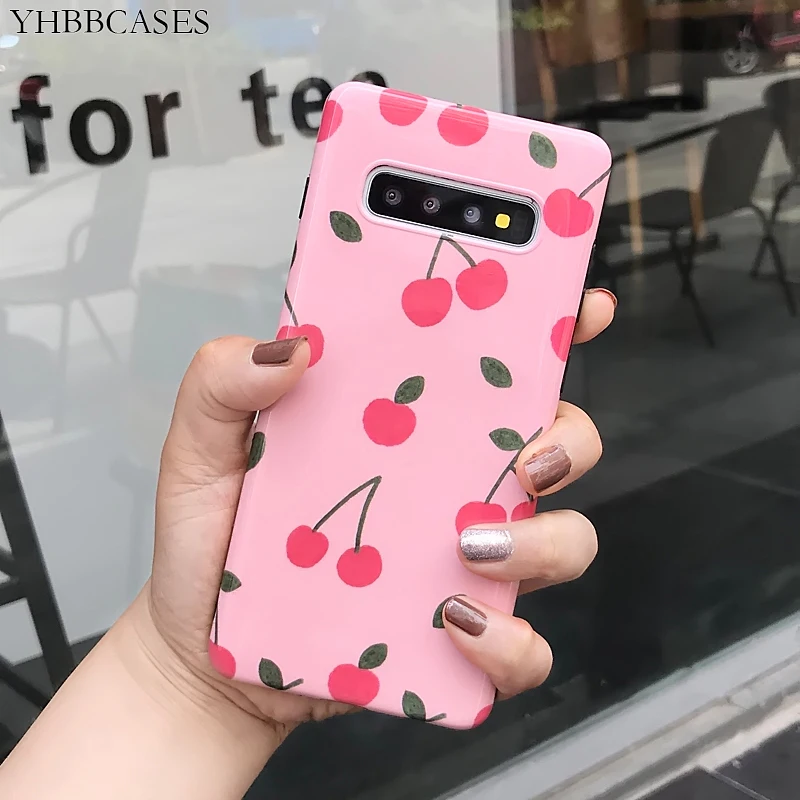 

YHBBCASES For Samsung Galaxy S10 Plus S8 S9 Rero Phone Cover Cartoon Lovely Cherry Soft Cases For Samsung Note 8 9 Pink IMD Case