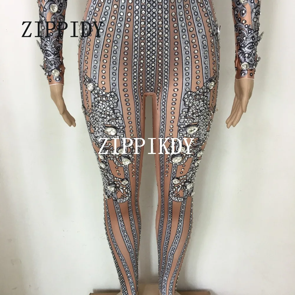 Fashion Silver Sparkly Rhinestones Jumpsuit  Bodysuit Women's Performance Party Celebrate luxurious Costume Dance Clothing