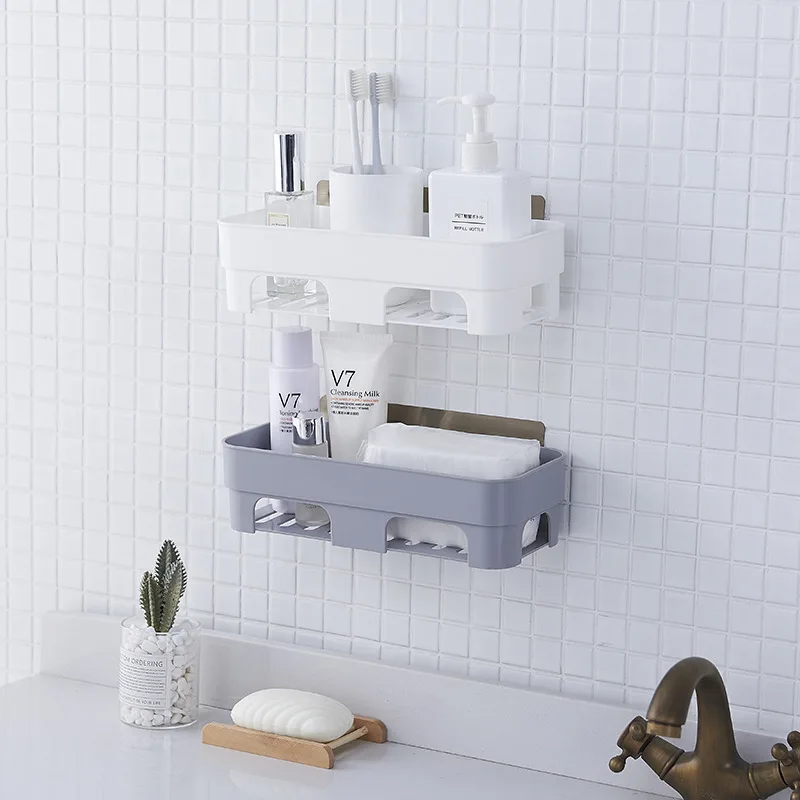 

Punch-free bathroom shelf plastic toilet bathroom vanity wall hanging bathroom storage rack basket no trace stickers ZSP2144