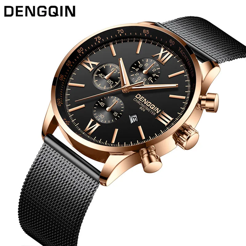 

DENGQIN Fashion Men Watch Stainless Steel Casual Quartz Analog Date Luxury Brand Wrist Watch reloj deportivo hombre herren uhern