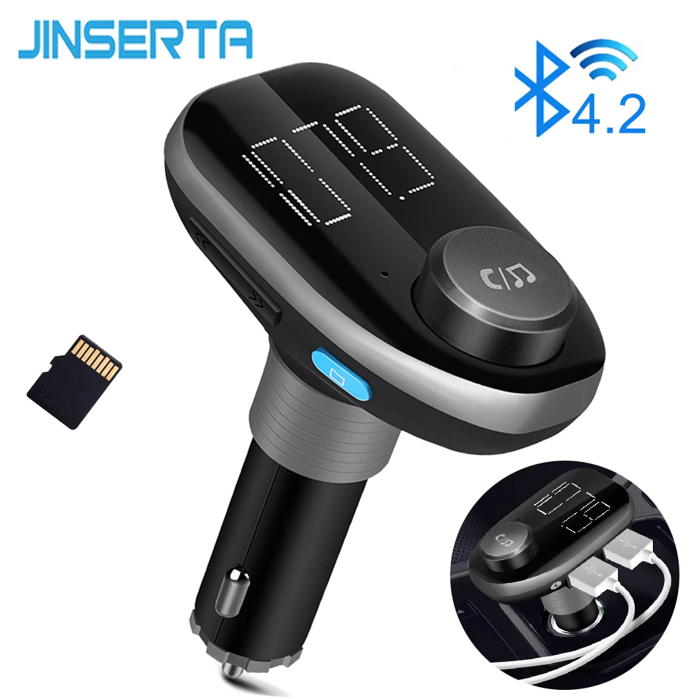 JINSERTA беспроводной Bluetooth без использования рук, FM передатчик автомобильный комплект Mp3 музыкальный плеер двойной USB Автомобильное зарядное устройство с цифровым большим экраном