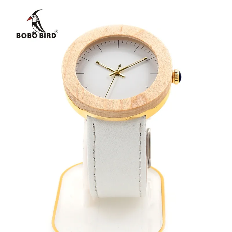 BOBO BIRD V-J28, женские наручные часы из клена и дерева, простой белый циферблат, золотой чехол из нержавеющей стали, женские часы orologio donna