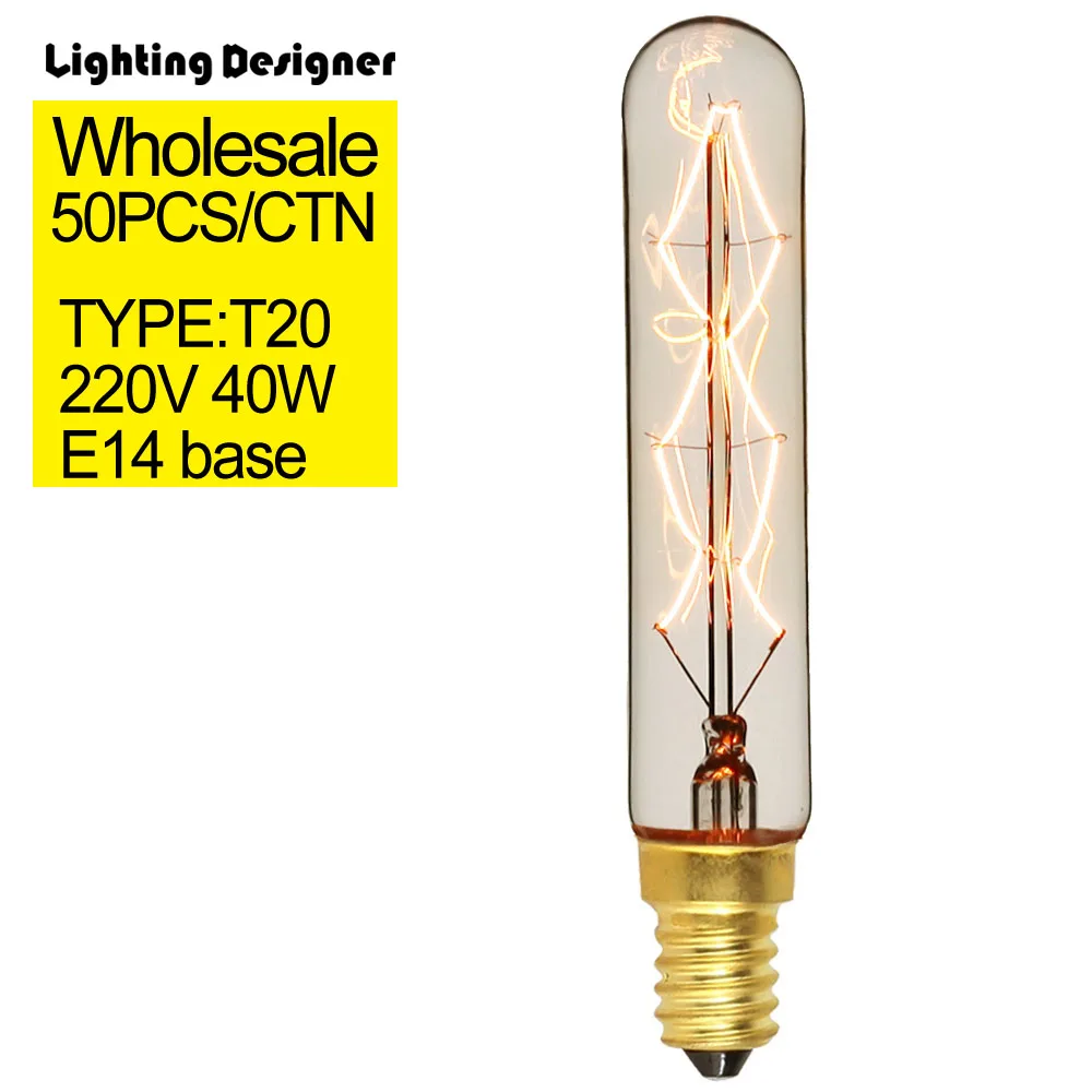 

50PCS/CTN T20x115mm vintage lamp tubular edison bulb incandescent lamp design retro diamond filament light bulb E14 220V 40W