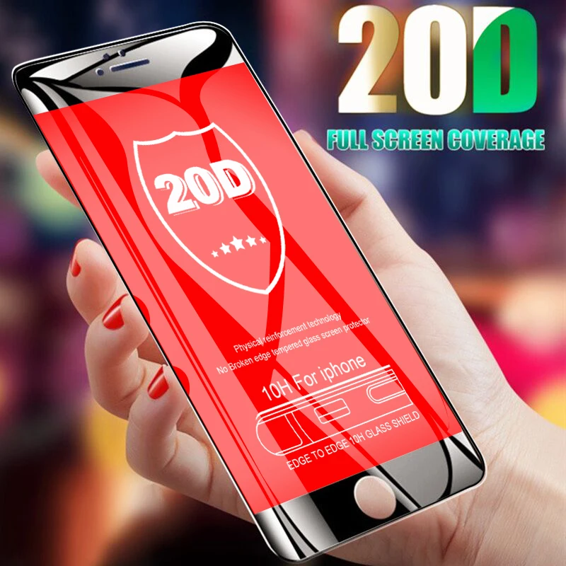 

20D Curved Edge Cover Protective Glass For iPhone XS Max XR X 10 Full Screen Tempered Glass Film For iPhone 8 7 6 6s Plus Glass