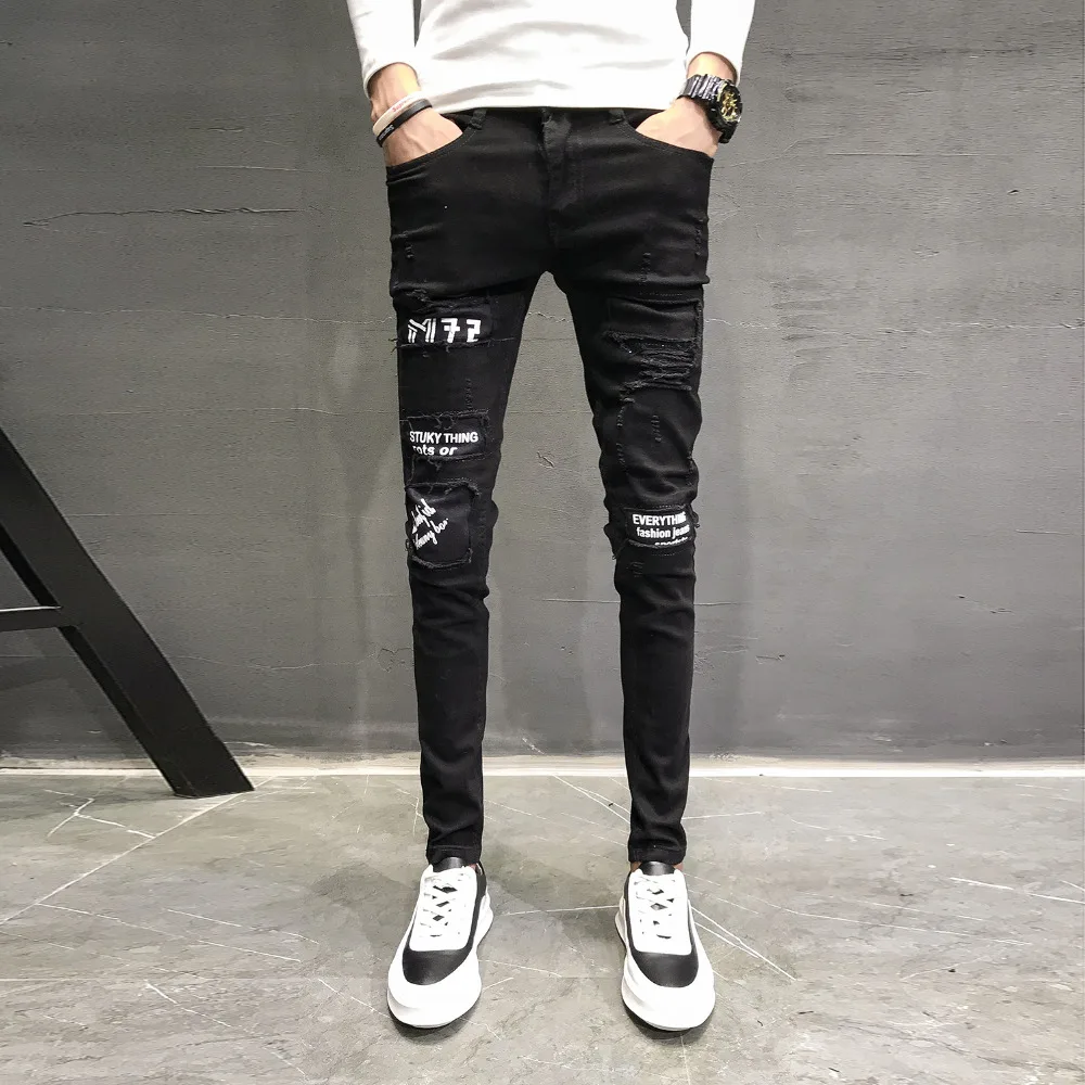 Autumn New Jeans Men Brand Black Slim Fit Casual Pants Men Personality ...