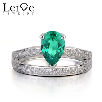 

Leige Jewelry Pear Cut Emerald Engagement Rings for Women 925 Sterling Silver Wedding Wedding Ring Green Gemstone Jewelry