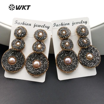 

RE003 Wholesale circular shape earrings unique design bohemia pearl cubic zircon earrings jewelry for women
