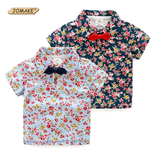 Floral Boys T shirt Retro Fashion Bow Tie Short Sleeve Boy Shirts