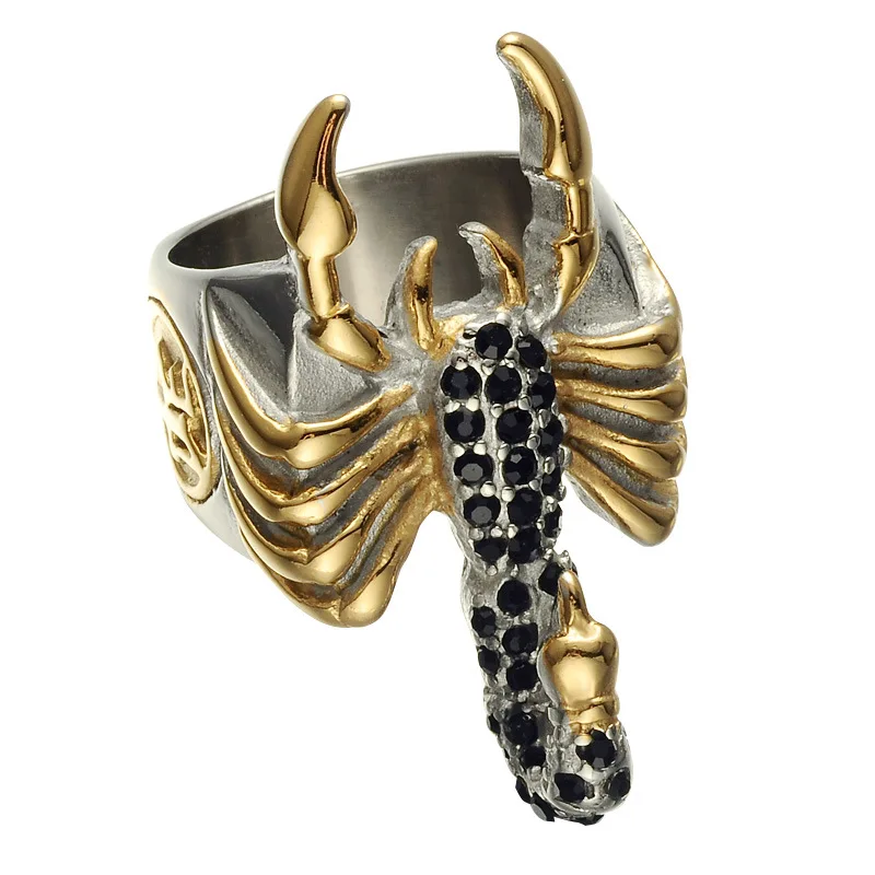

Luxurious Large Big Stainless Steel Gold Color Black Stone Scorpion Men Women Party Gift Finger Rings