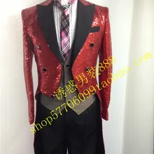 S-xxxl мужская Тонкая мода певица смокинг блестка костюм жениха ласточкин хвост торжественное платье Волшебные костюмы одежда для мужчин