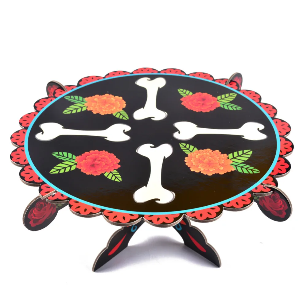 

Corrugated Cake Stand for Day of the Dead Marigold Flower Patterns Stacking Cake Plate for Mexican Holiday Cultural Celebration