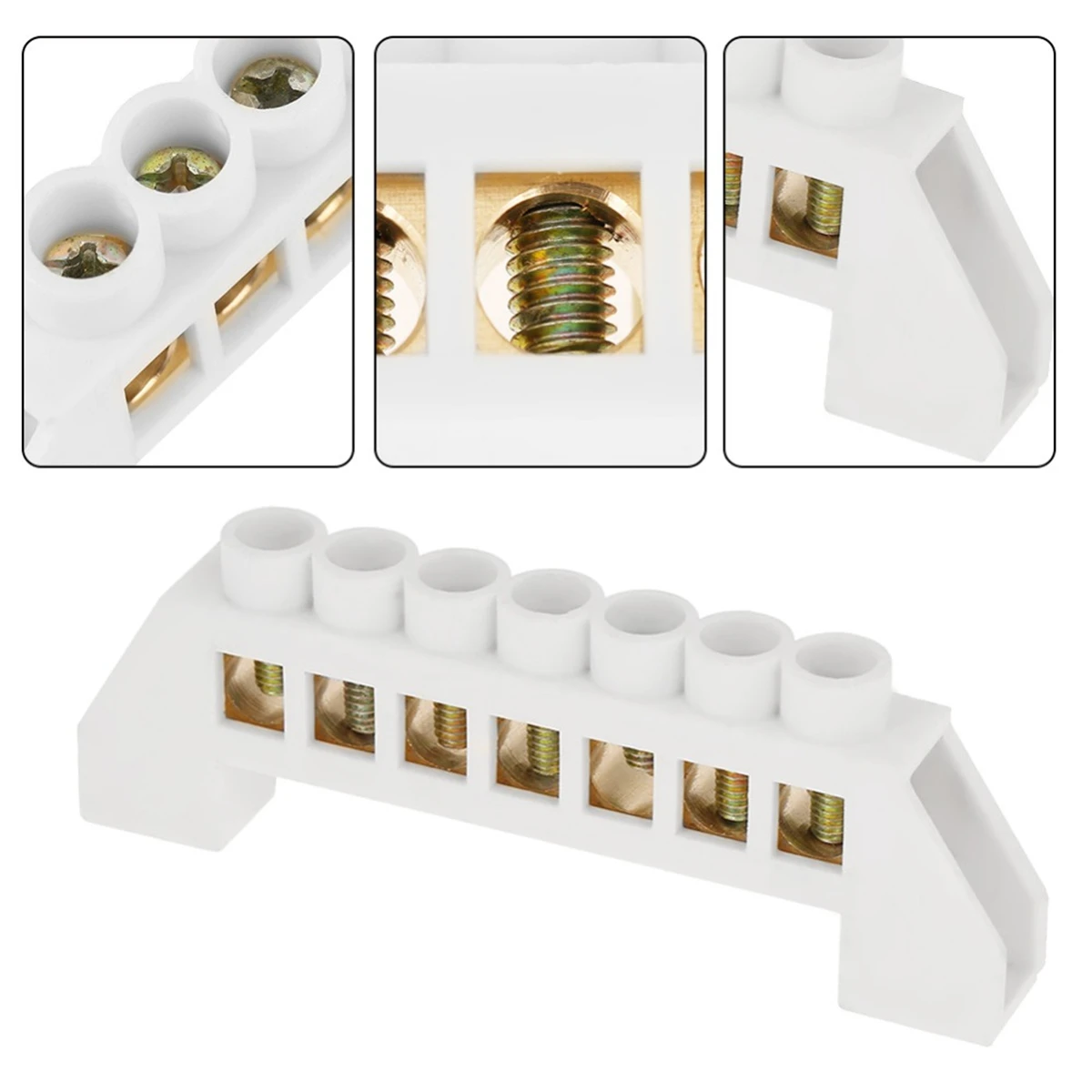 

1pc Bridge Design Zero Line 5 6 7 8 10 12 Pole Screw Brass Copper Grounding Strip Terminal Block White Connector