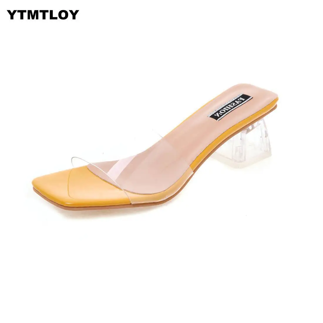 Women Sandals Shoes Celebrity Wearing Simple Style PVC Clear Strappy Buckle High Heels Woman Transparent Heels Yellow - Цвет: A20 Yellow