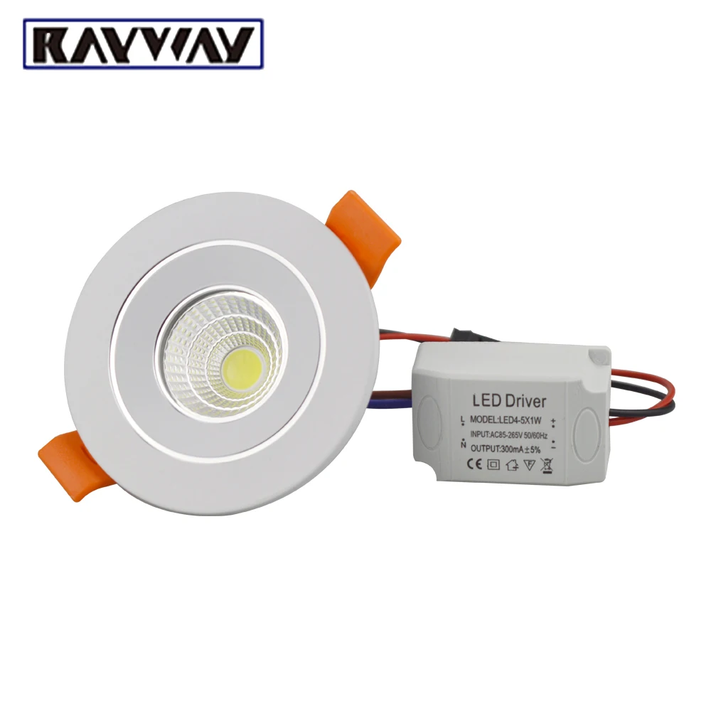

RAYWAY LED Recessed Downlight 5W COB Dimmable LED Ceiling Lamp with driver AC85-265V Spot Indoor Ceiling Panel Showcase Lighting