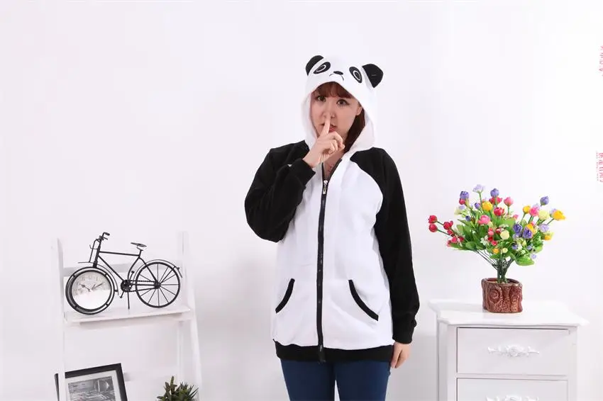 

Women's Black White Panda Hoodie Outerwear Jacket Sweatshirt
