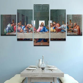 

Modular Pictures HD Printed Canvas Jesus Painting Wall Art Frame 5 Pieces Last Supper Landscape Poster Living Room Decor