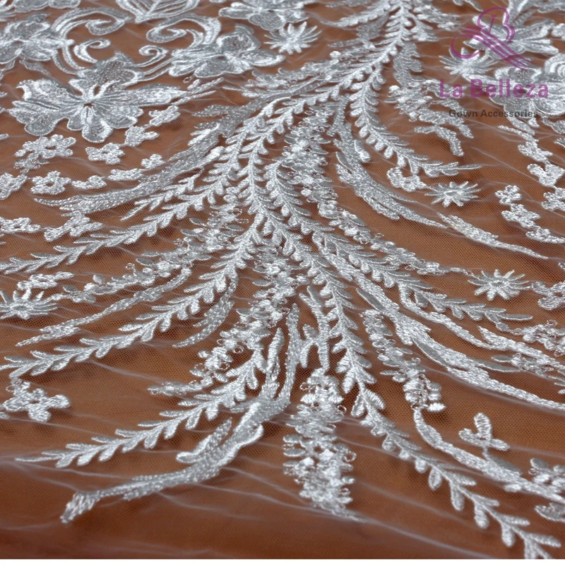 La Belleza новая белая вискоза с прозрачными блестками на сетке вышитое платье кружевная ткань 5" Ширина ZX181001WT