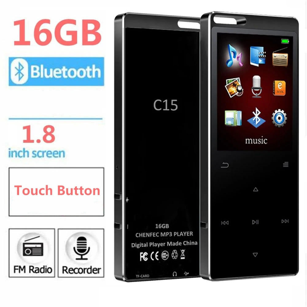 Touch Button Bluetooth MP3 Music Player 16GB with 1.8 Inch Screen