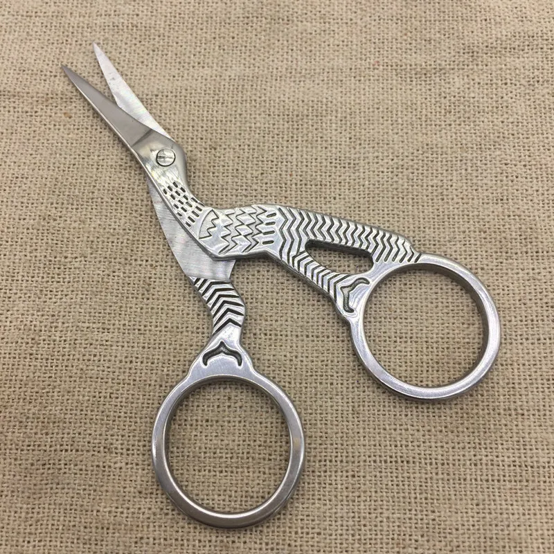 1pc Silver Sewing Scissors Heron Egret Durable High Steel Vintage