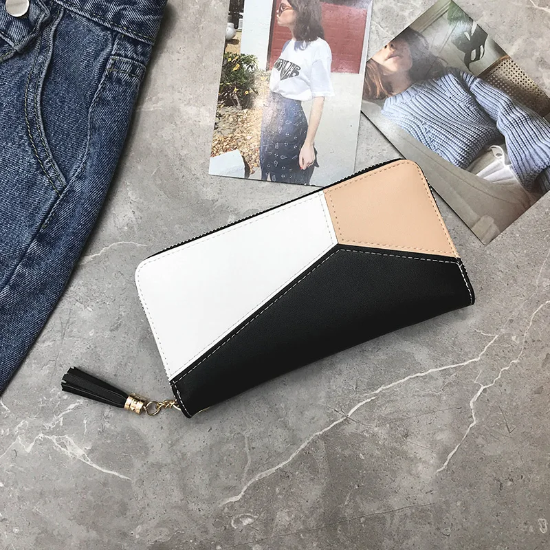 JANESPRI Fashion Patchwork Tassels Wallet Women Lady Long Clutch Wallets Brand Female Change Purse Hasp Coin Pocket Card Holder (3)