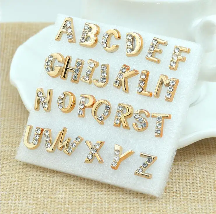 

WLP 26 Letters Alphabets Earrings Jewelry Micro Paved CZ Crystals Initial Stud Earrings for Girls Women fashion earring set