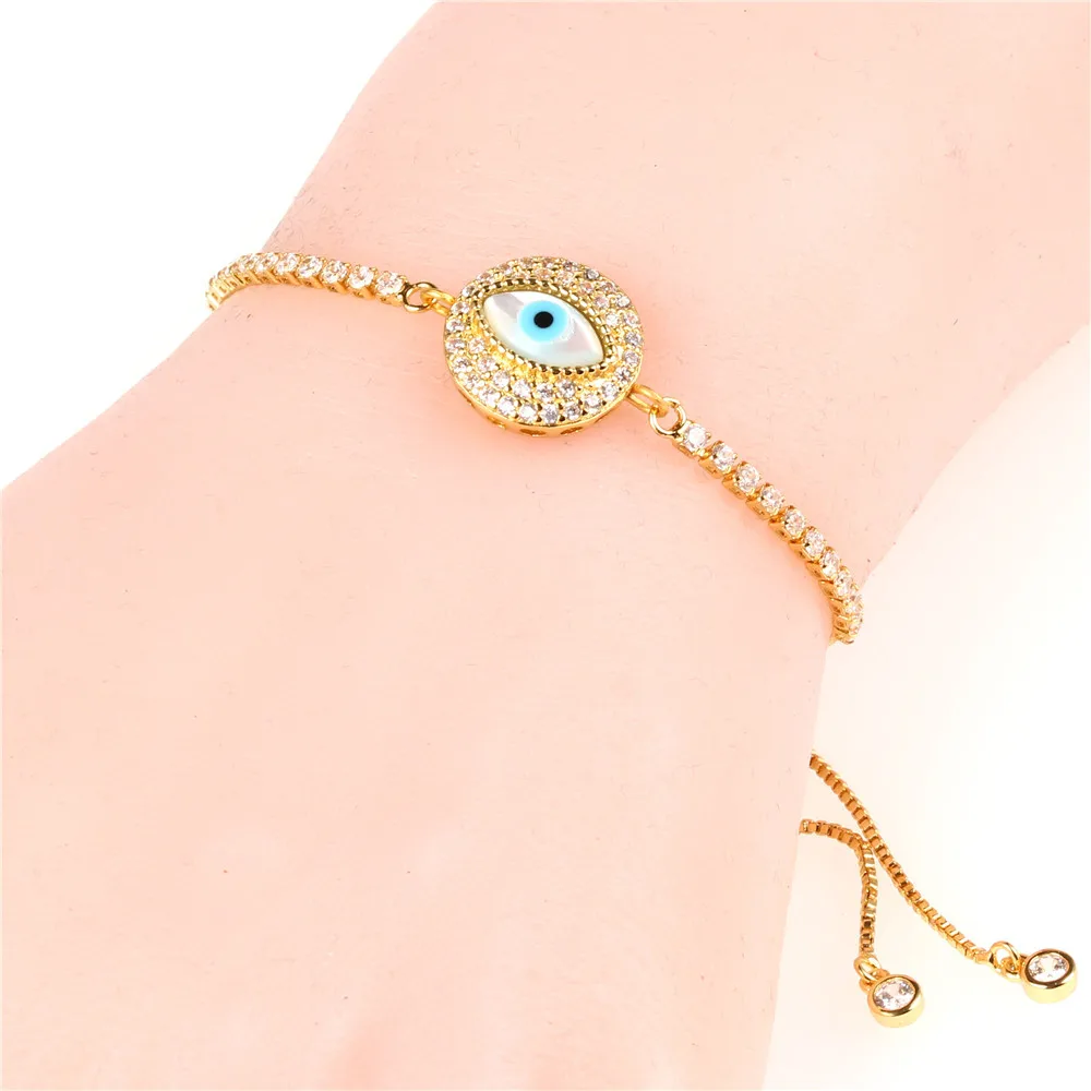 EVIL EYE Bracelet Copper Gold Color Chain Evil Eye Charm Bracelet Adjustable Female Fashion Jewelry Gift for Women Ladies LE163