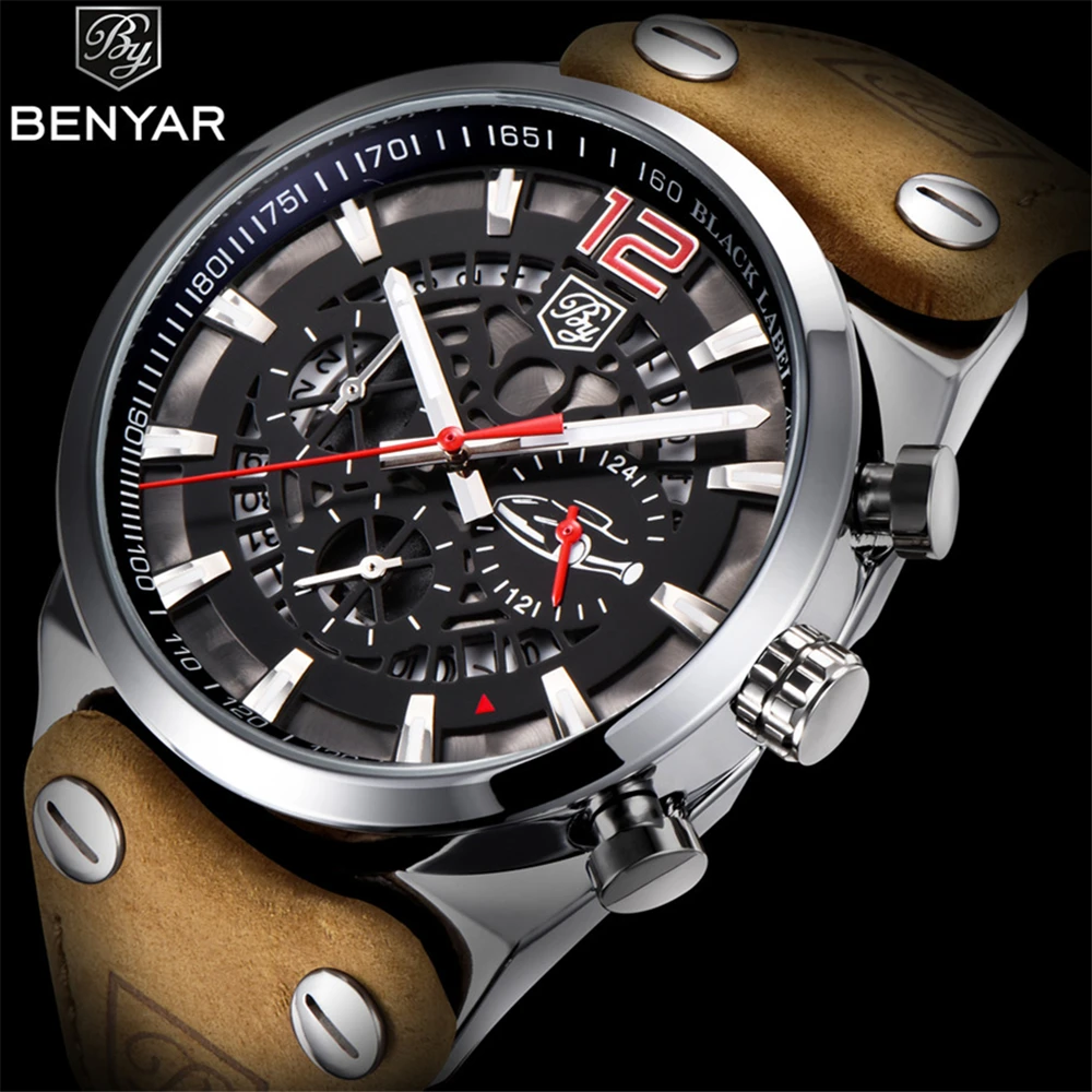 

2019 BENYAR Sell Well Men Quartz Watch Top Luxury Waterproof Chronograph Military Clock erkek kol saati Automatic Watch