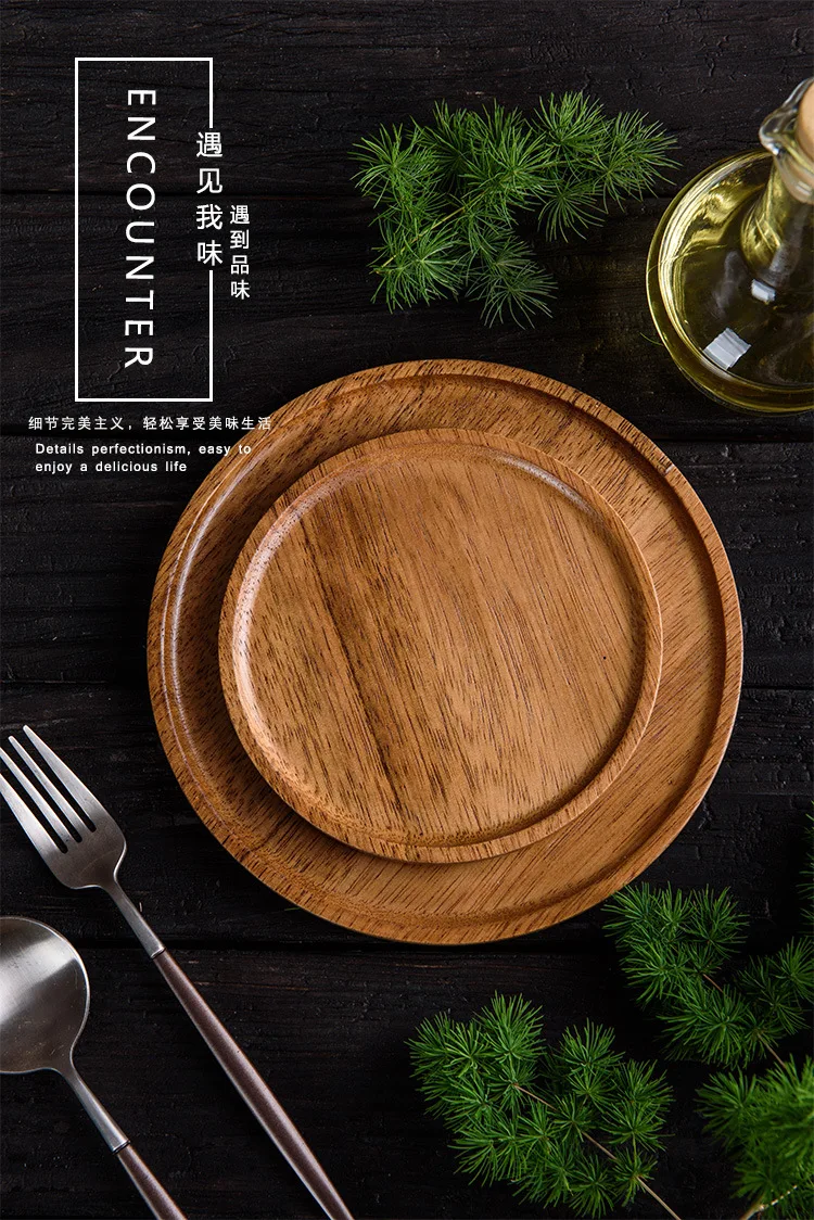 1PCS Walnut Wood Plates Wooden Tableware Dinner Plate Food Dessert Tea Plate Round Handmade Sushi Dish For Daily Uses Or Gifts