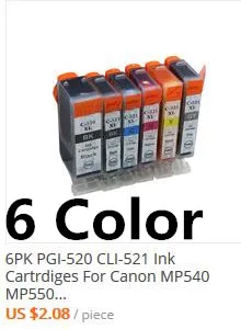 5PK PGI-520 CLI-521 чернила картрдигес для Canon MP540 MP550 MP560 MP620 MP630 MP640 MP980 MP990 MX860 MX870 IP3600 IP4600 IP4700