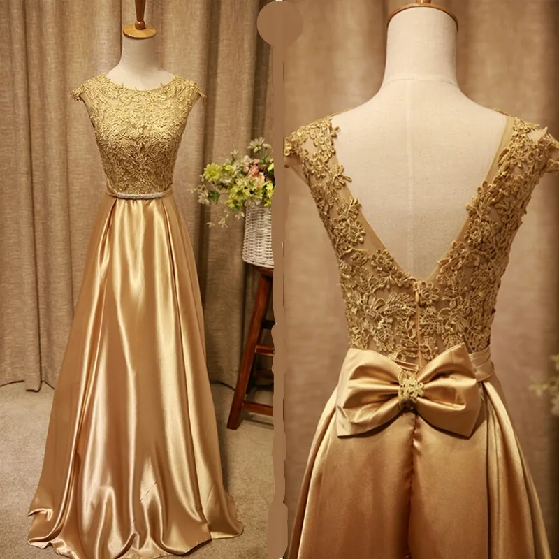 satin gold dress long