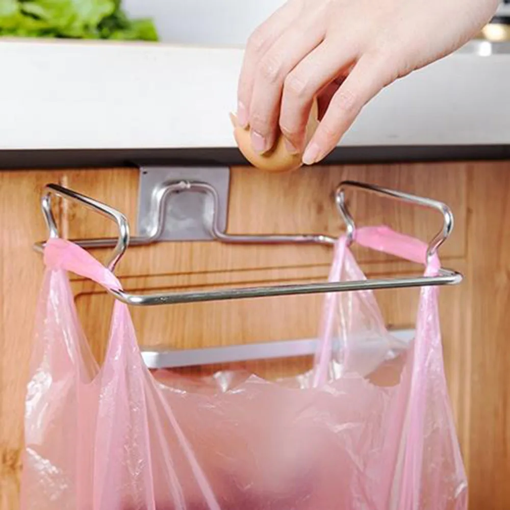 Stainless Steel Rack Garbage Bag Rack Hook Multi-function Kitchen Cabinet Hanger Kitchen Decoration