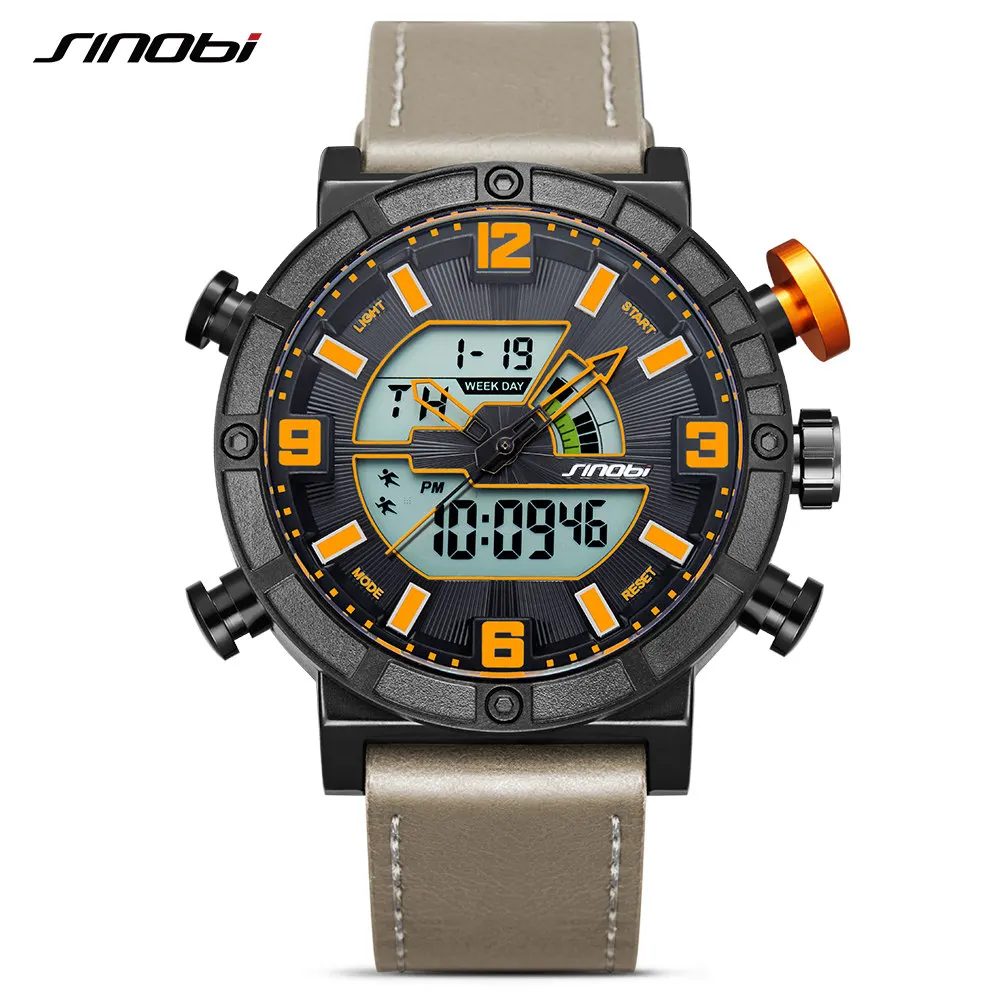 

SINOBI Men's Sport Mens Watch Stainless Steel Dial Back Light Digital Analog Watches Dual Time 30M Waterproof Relogio Masculino